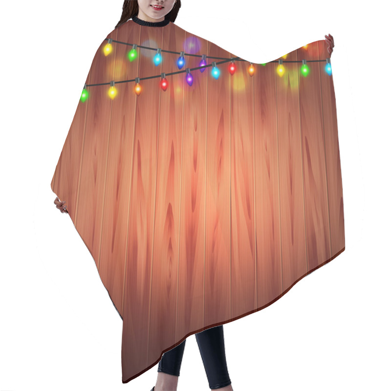 Personality  Christmas Lights On Wood Background Hair Cutting Cape