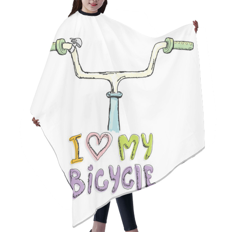 Personality  I Love My Bicycle Concept Design. Hand Drawn  Hair Cutting Cape