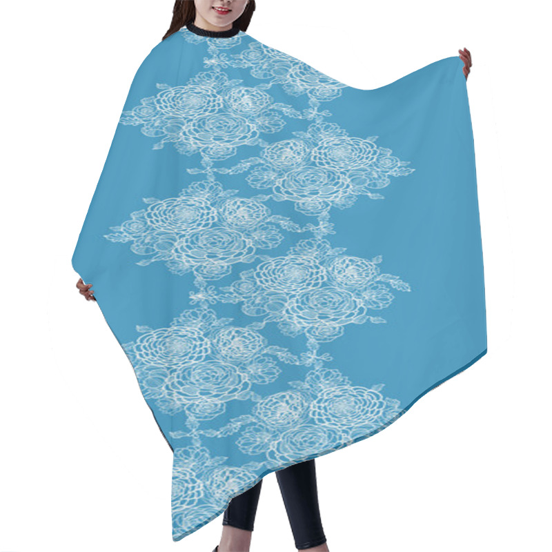 Personality  Blue Lace Flowers Vertical Seamless Pattern Background Border Hair Cutting Cape