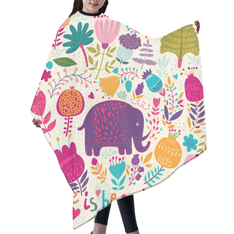 Personality  Poster With  Elephant And Spring Pattern Hair Cutting Cape