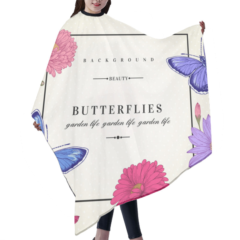 Personality  Card With Butterflies And Flowers. Hair Cutting Cape