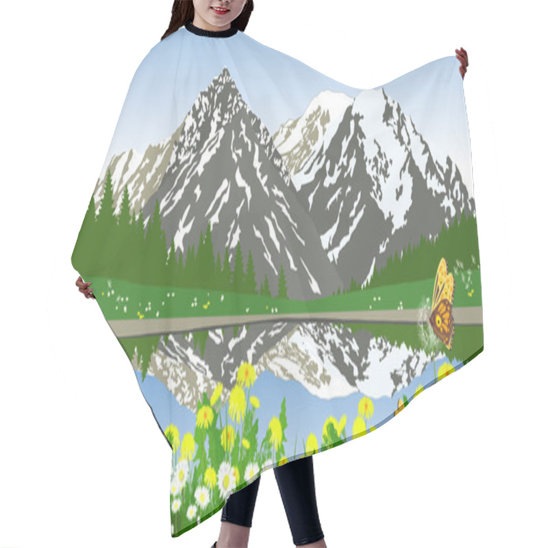 Personality  Green Summer Landscape With Mountains, Daisies And Trees Hair Cutting Cape