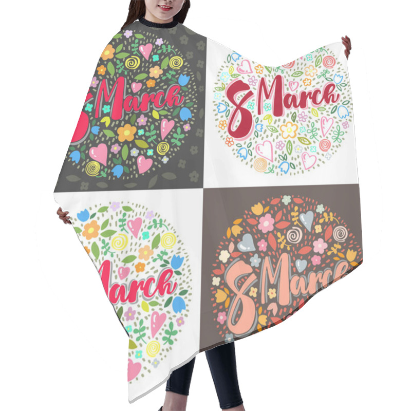 Personality  Set Of Text Designs With Hearts And Flowers For The March 8 Holiday Hair Cutting Cape