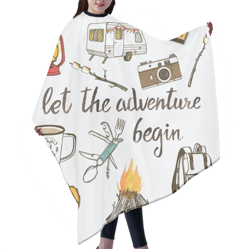 Personality  Hand Drawn Camping Set Hair Cutting Cape