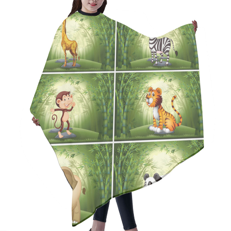 Personality  Animals In Bamboo Scene Hair Cutting Cape