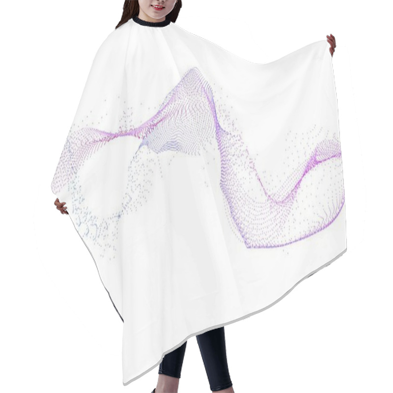 Personality  Wave Of Many Lines Flowing Particles. Abstract Wavy Dotted Stripes Purple Blue Gradient. Vector Curvy Dynamic Sound Dots Stream, Energy Pulsing. Realistic Virtual Signal Equalizer Hair Cutting Cape