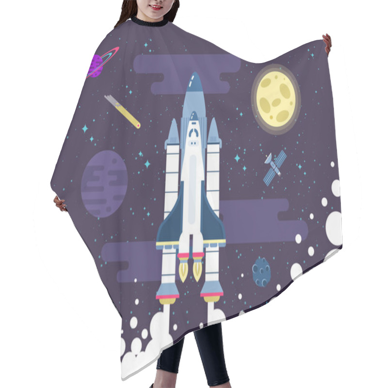 Personality  Illustration Of Rocket Flies In Outer Space In A Flat Style Hair Cutting Cape