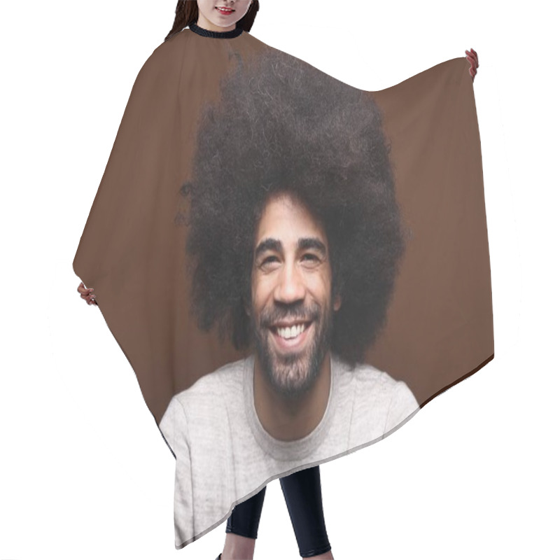 Personality  Portrait Of A Happy Man Hair Cutting Cape