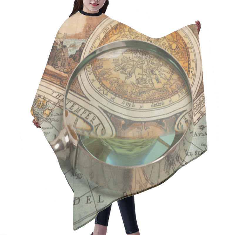 Personality  Magnifying Glass And  Map Hair Cutting Cape