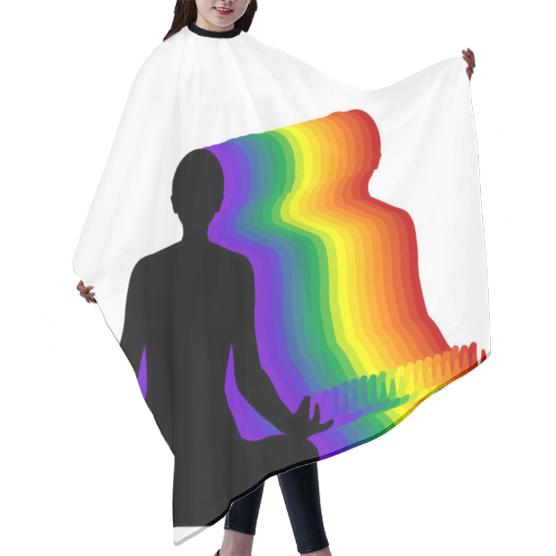 Personality  Woman Sitting In Yoga Lotus Position With Aura Hair Cutting Cape