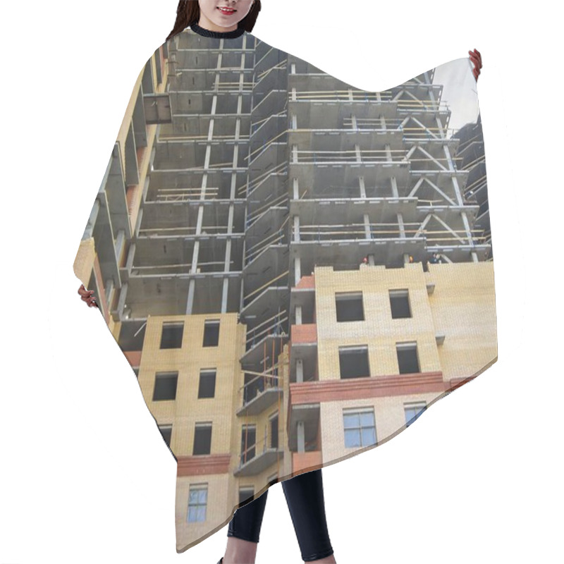 Personality  Incomplete Multi-story Building Showing Reinforced Concrete Floors And Brick Facade During Construction. Hair Cutting Cape