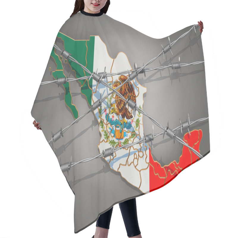 Personality  Map Of Mexico With Barbed Wire, 3D Rendering Hair Cutting Cape