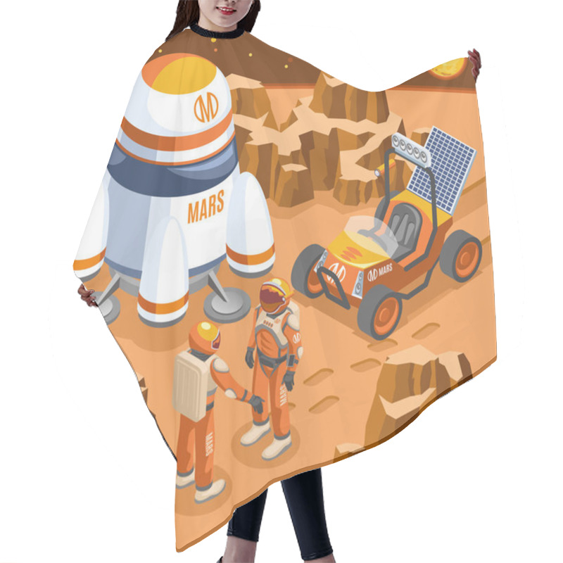 Personality  Mars Exploration Isometric Illustration Hair Cutting Cape