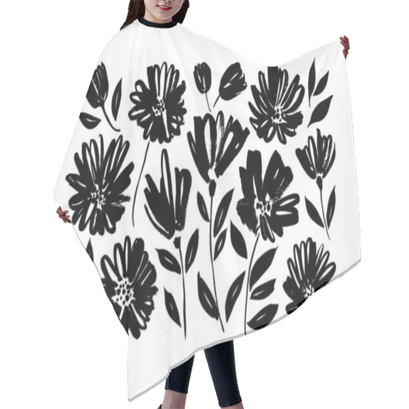 Personality  Spring Flowers Hand Drawn Vector Set. Hair Cutting Cape