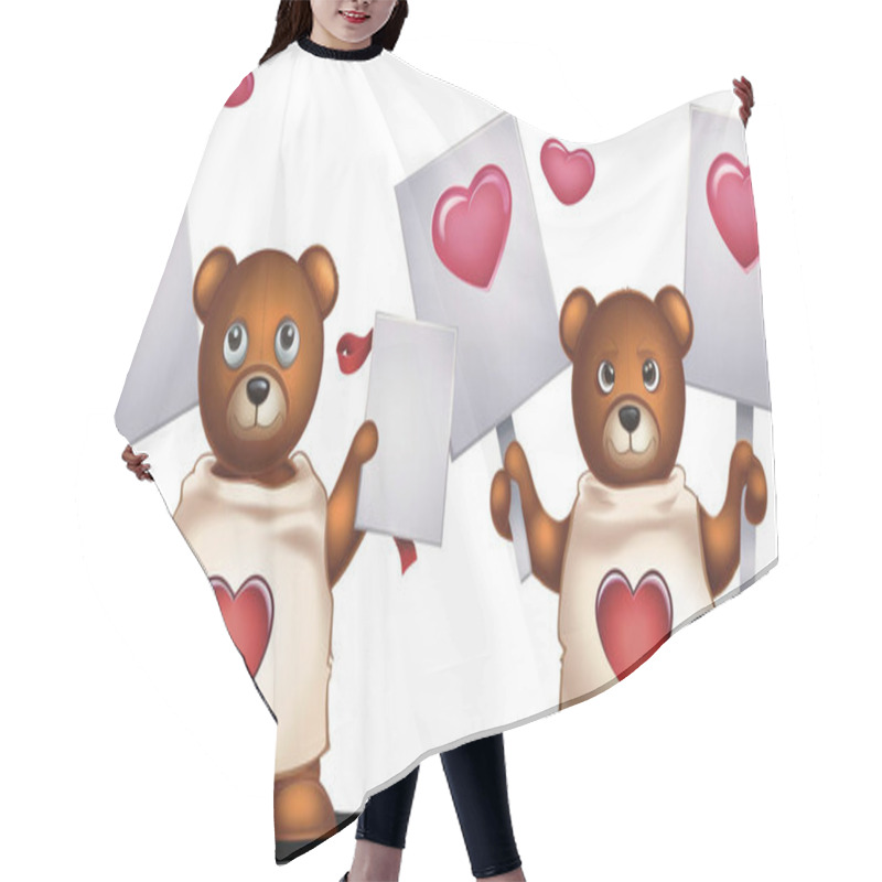 Personality  Teddy Bears Holding Heart-shaped Signs On A White Background. Hair Cutting Cape