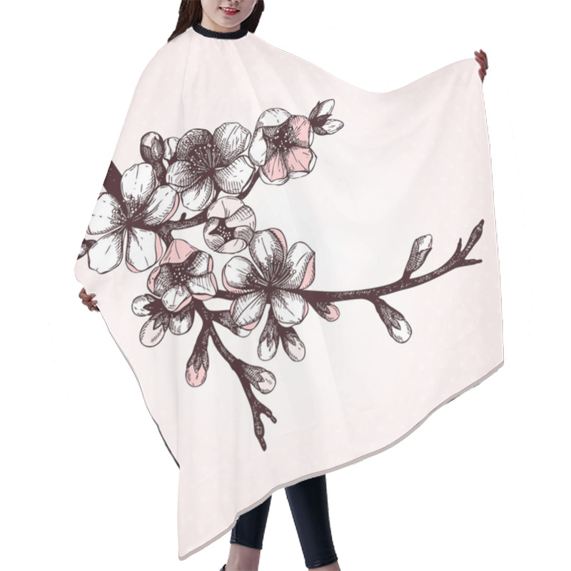 Personality  Hand Drawn Blooming Fruit Tree Twig Illustration Hair Cutting Cape