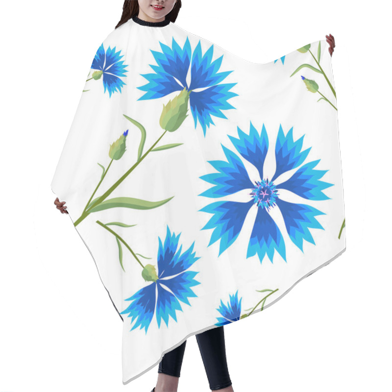 Personality  Summer Seamless Pattern With Blue Cornflowers Hair Cutting Cape