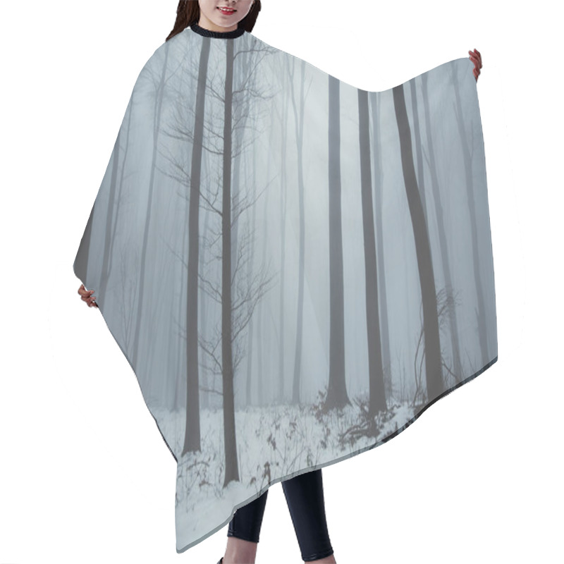 Personality  Winter Fantasy Woods Background With Trees And Snow In Fog Hair Cutting Cape