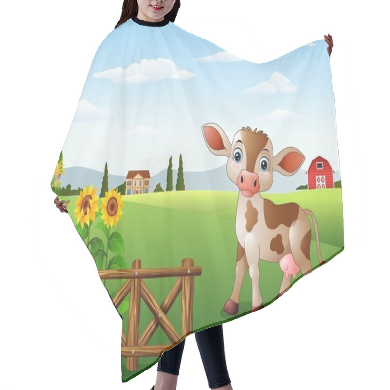 Personality  Cartoon Cow With Farm Landscape Hair Cutting Cape