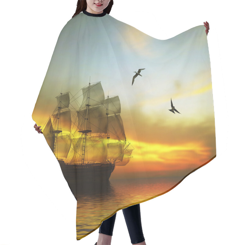 Personality  Sailboat Against  Sea Landscape Hair Cutting Cape