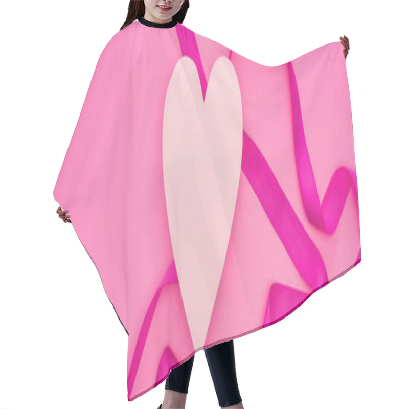 Personality  Top View Of Empty Paper Heart With Ribbon Isolated On Pink, Panoramic Shot Hair Cutting Cape