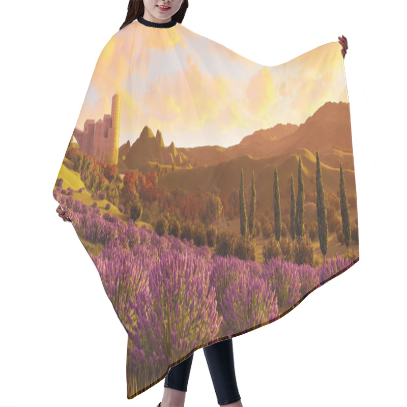 Personality  Lavender Fields Landscape 3d Rendering Hair Cutting Cape