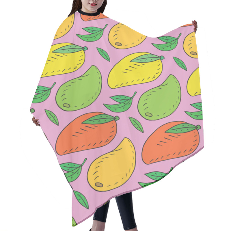 Personality  Pattern Of Sweet Juicy Mango. Summer Exotic Food. Beautiful Hand Drawn Illustration Of Fruits Hair Cutting Cape