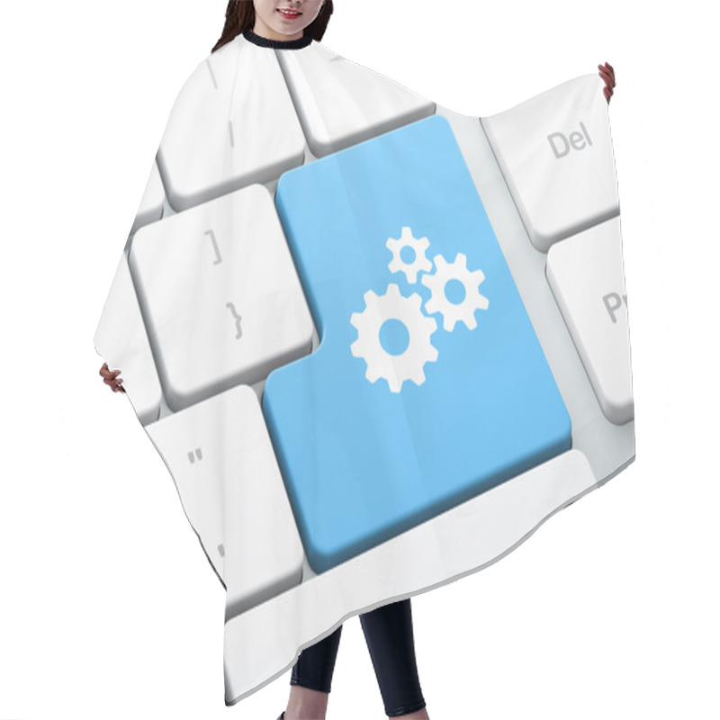 Personality  Web Design Concept: Computer Keyboard With Gears Hair Cutting Cape