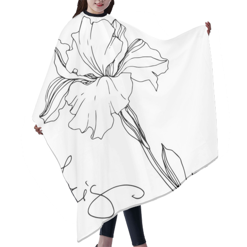 Personality  Vector Monochrome Isolated Iris Flower Illustration On White Background Hair Cutting Cape