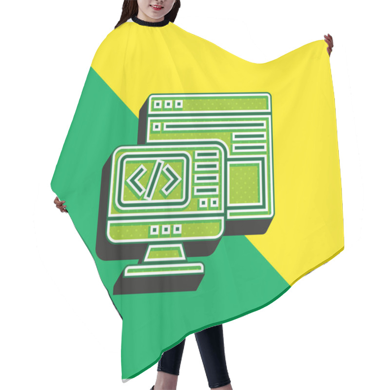 Personality  Backend Green And Yellow Modern 3d Vector Icon Logo Hair Cutting Cape