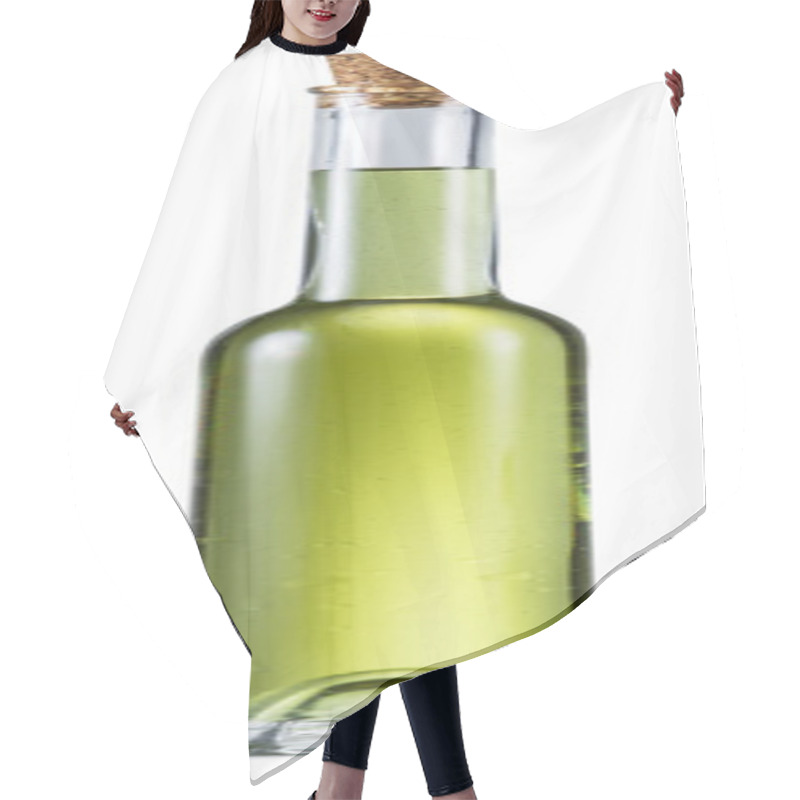 Personality  Bottle Of Extra Virgin Olive Oil On A White Background. Hair Cutting Cape