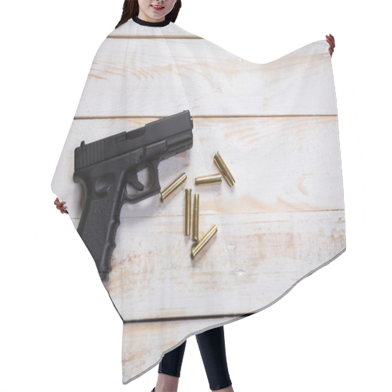 Personality  Hand Gun With Bullets On Desks Hair Cutting Cape