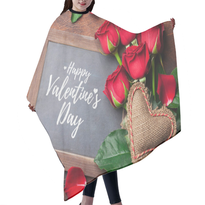 Personality  Valentine's Day Greeting Card With Red Rose Bouquet On Wooden Background Hair Cutting Cape