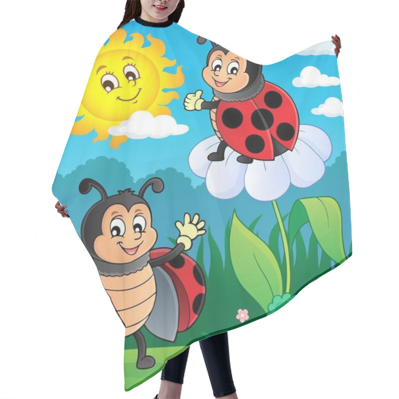 Personality  Happy Ladybugs On Meadow Image 3 Hair Cutting Cape