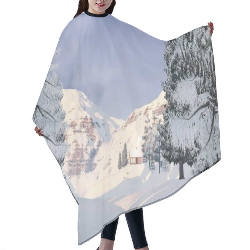 Personality  Little Cabin In The Snowy Mountains Hair Cutting Cape