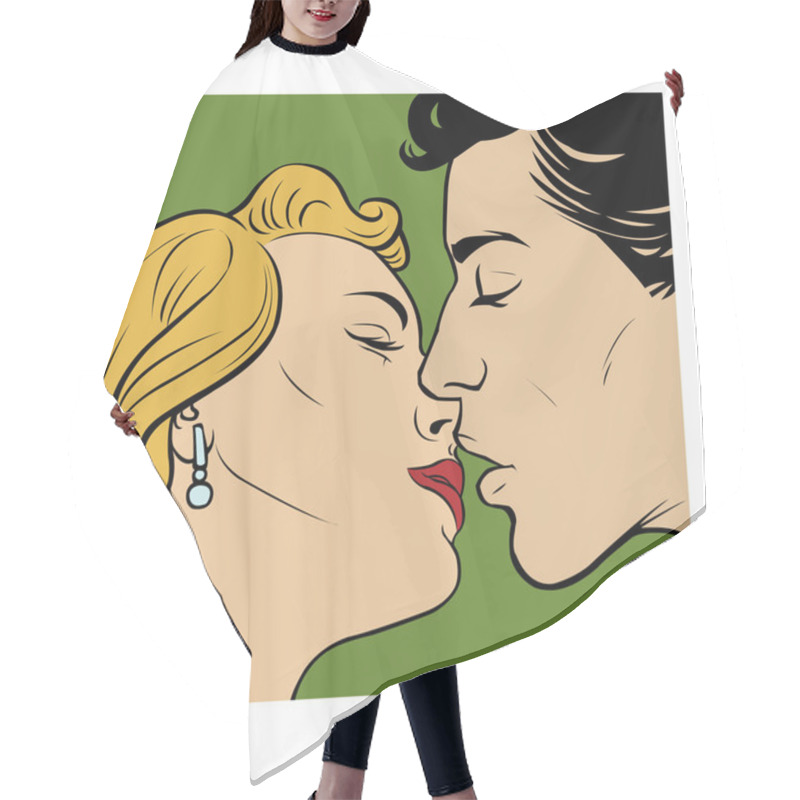 Personality  Kissing Couple In Retro Style Hair Cutting Cape