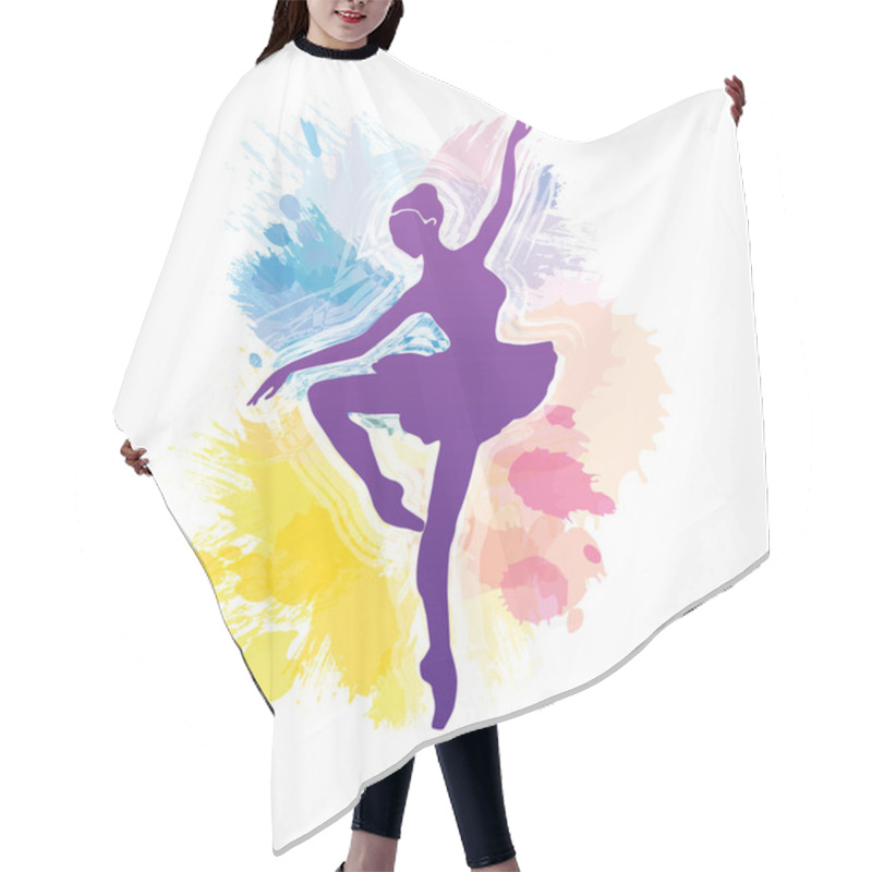 Personality  Ballet Workout Advertising Concept. Vector Silhouette Of Ballerina With Passe And Allonge Position. Watercolor Style Background. Sports Or Dance Club Advertisiment Template. Ballet Dancer Illustration Hair Cutting Cape