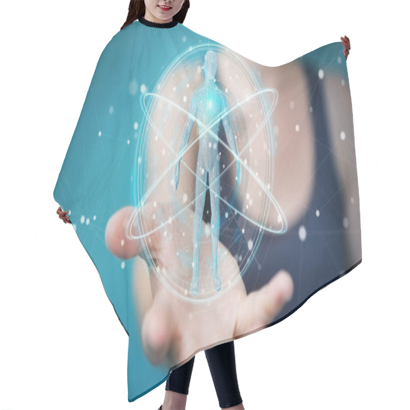 Personality  Businesswoman Using Digital X-ray Human Body Scan Interface 3D R Hair Cutting Cape