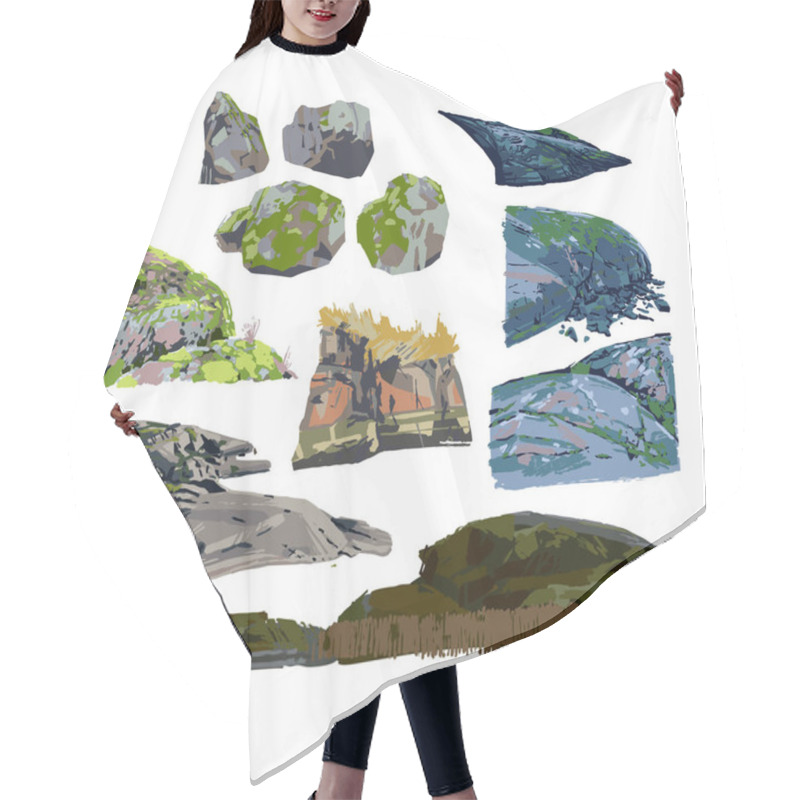 Personality  Collection Of Rocks And Stonegroups Covered With Green Moss. Hair Cutting Cape