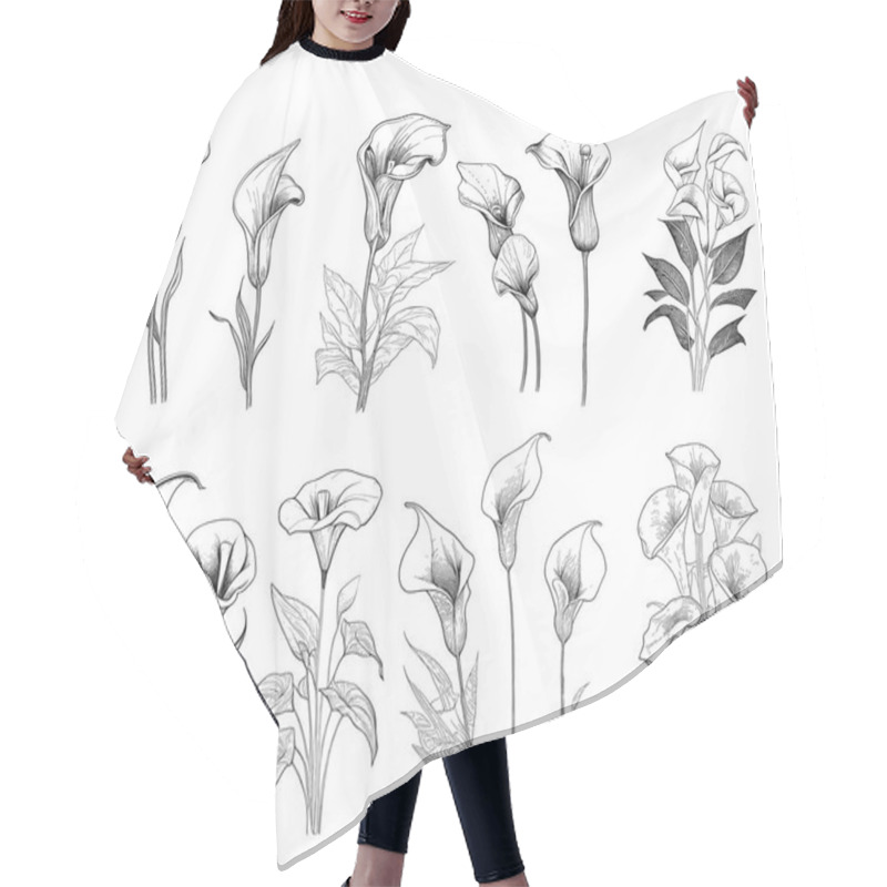 Personality  Set Of Calla Lilies Hand Drawn Sketch In Doodle Style Illustration Hair Cutting Cape