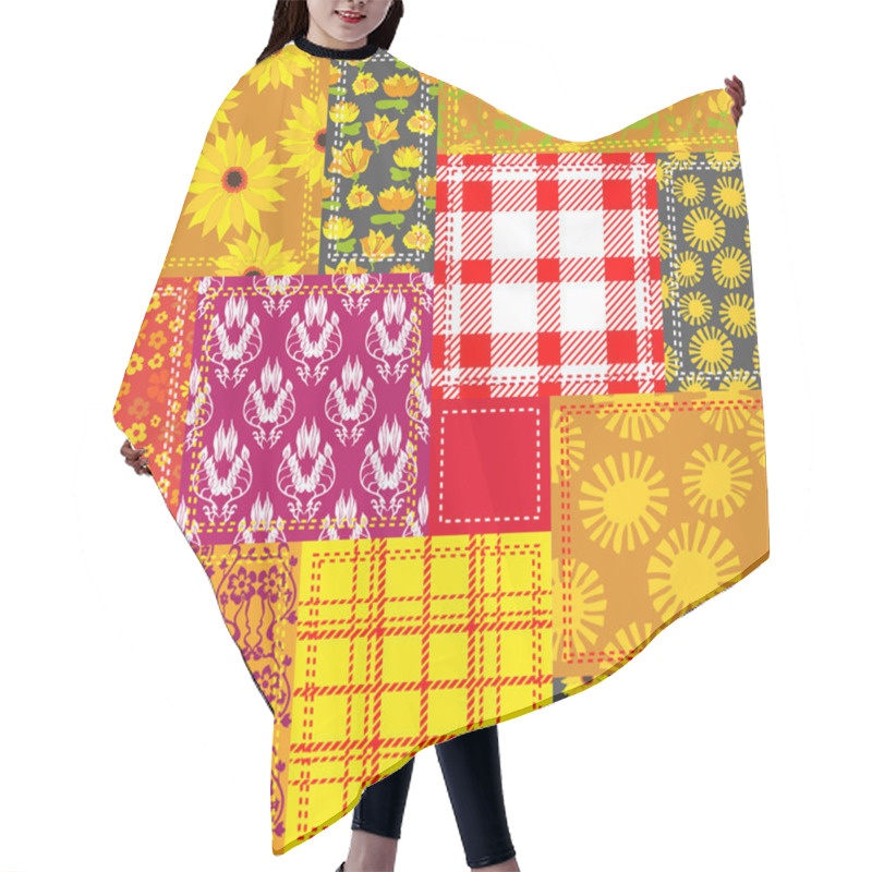 Personality  Yellow Patchwork With Checkered Fabrics, Damask Print And Floral Motifs Hair Cutting Cape