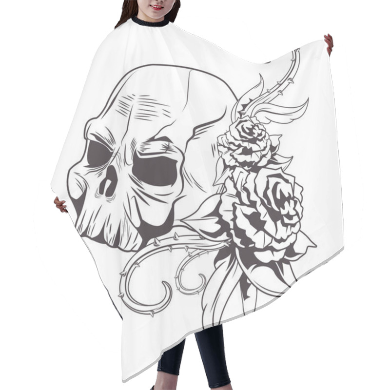 Personality  Skull With Roses Drawn Tattoo Icon Hair Cutting Cape