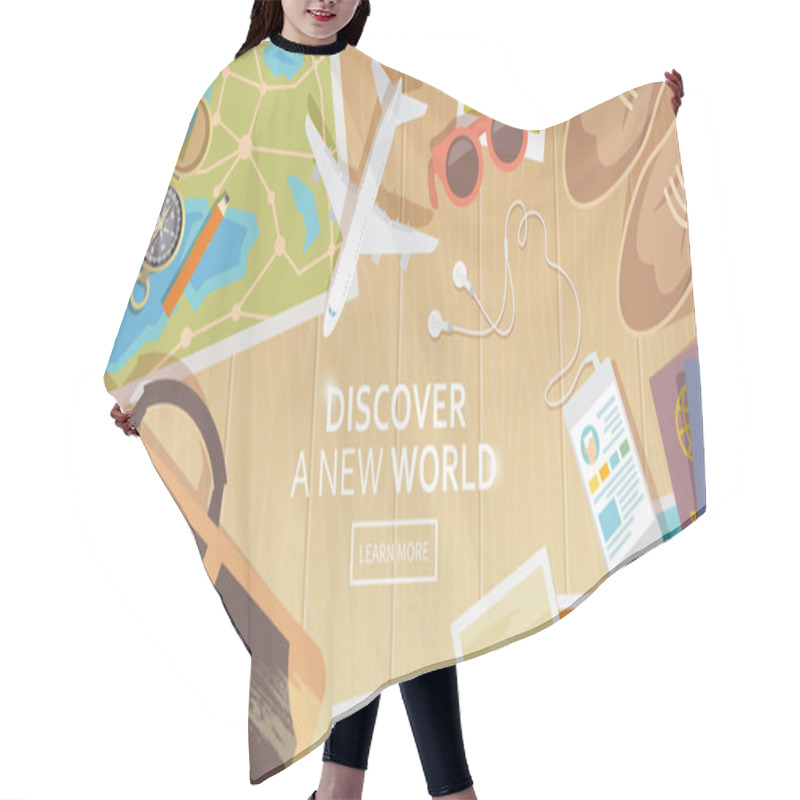 Personality  Travel Vector Banner. Top View Hair Cutting Cape