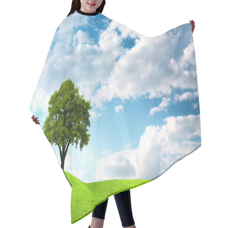 Personality  Oak Tree On Green Field Hair Cutting Cape