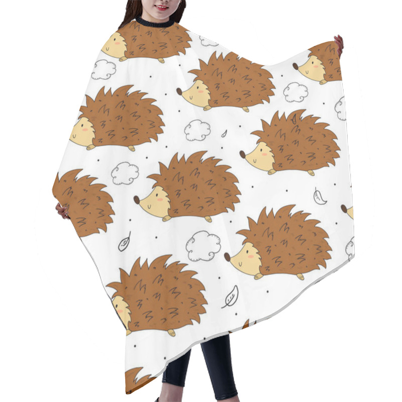 Personality  Hand Drawn Seamless Cute Hedgehog Pattern Vector Illustration. Hair Cutting Cape