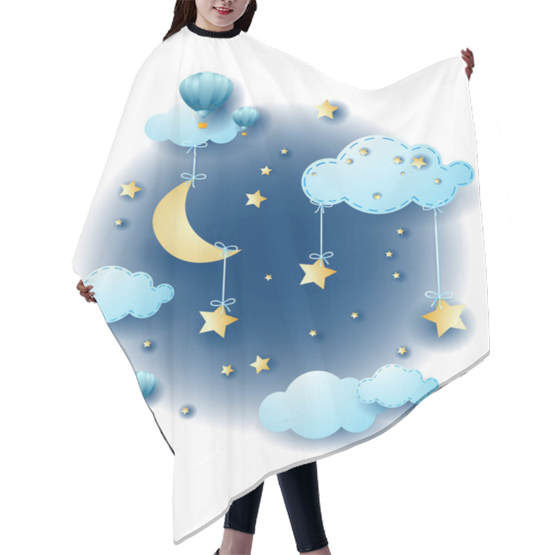 Personality  Night Landscape With Hanging Stars And Moon, Vector Illustration Eps10 Hair Cutting Cape