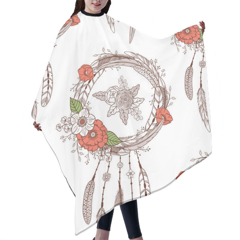 Personality  Seamless Pattern With Dreamcatchers. Hair Cutting Cape