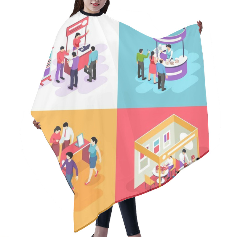 Personality  Isometric Exhibition Design Concept Hair Cutting Cape