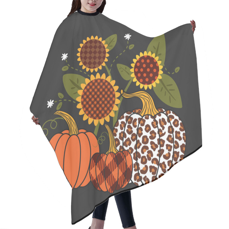 Personality  Pumpkins And Sunflowers With Different Textures (leopard, Plaid). Vector Illustration. Applique Template. Farmhouse Decor. Hair Cutting Cape