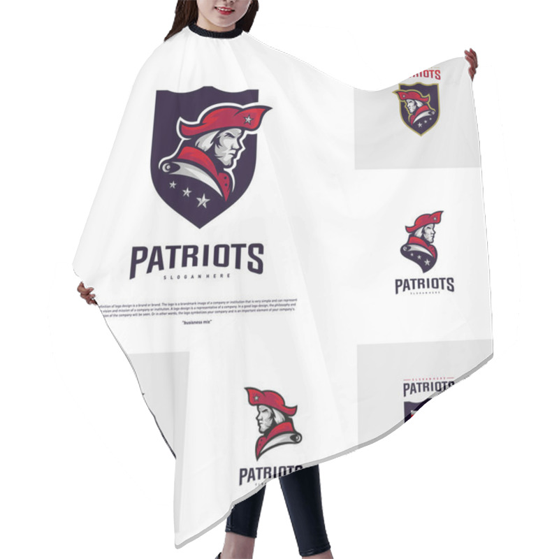 Personality  Set Of Patriots Logo Design Vector. Head Patriots Logo Design Template. Patriots Shield Logo Concept Hair Cutting Cape